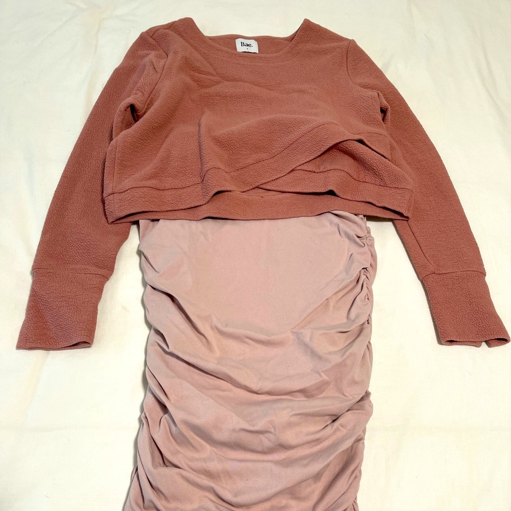 Bae. Pink Maternity Outfit Skirt and Crop Sweater